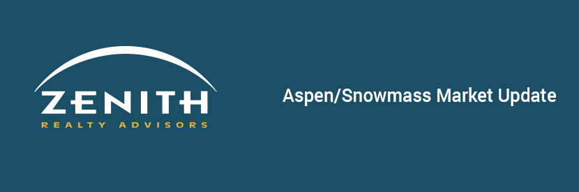Zenith Realty Advisors logo and Aspen/Snowmass market update on dark blue background with white and yellow text.